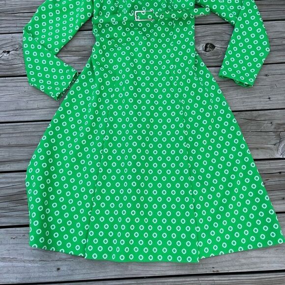Vintage 60s De Saix Neon Green Vibrant Polka Dot Maxi Belted Dress - Picture 3 of 7